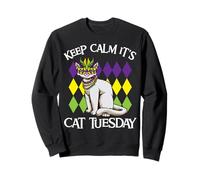 Keep Calm It's Cat Tuesday Divertido Mardi Gras Sudadera