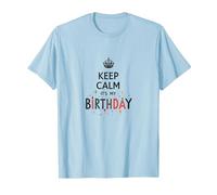 Keep Calm It's My Birthday Festive Crown, cumpleañera Camiseta, Hombre, Azul Bebé, M