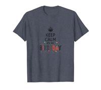 Keep Calm It's My Birthday Festive Crown, cumpleañera Camiseta, Hombre, Azul Jaspeado, L