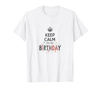 Keep Calm It's My Birthday Festive Crown, cumpleañera Camiseta, Hombre, Blanco, 5XL