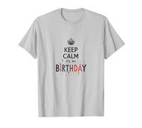 Keep Calm It's My Birthday Festive Crown, cumpleañera Camiseta, Hombre, Plata, L