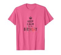 Keep Calm It's My Birthday Festive Crown, cumpleañera Camiseta, Hombre, Rosa Jaspeado, S