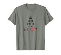 Keep Calm It's My Birthday Festive Crown, cumpleañera Camiseta, Hombre, Verde Militar Jaspeado, XXL