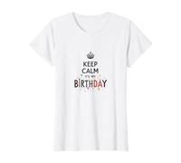 Keep Calm It's My Birthday Festive Crown, cumpleañera Camiseta, Mujer, Blanco, XL
