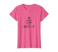 Keep Calm It's My Birthday Festive Crown, cumpleañera Camiseta, Mujer, Rosa Jaspeado, XXL