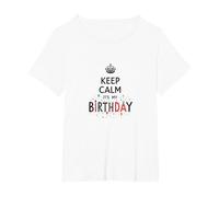 Keep Calm It's My Birthday Festive Crown, cumpleañera Camiseta, Mujer Tallas Grandes, Blanco, 2XL Grande
