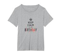 Keep Calm It's My Birthday Festive Crown, cumpleañera Camiseta, Mujer Tallas Grandes, Gris Jaspeado, 1XL Grande