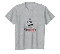 Keep Calm It's My Birthday Festive Crown, cumpleañera Camiseta, Niños, Gris Jaspeado, 4 años