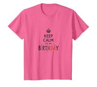 Keep Calm It's My Birthday Festive Crown, cumpleañera Camiseta, Niños, Rosa Jaspeado, 3 años