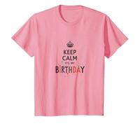 Keep Calm It's My Birthday Festive Crown, cumpleañera Camiseta, Niños, Rosado, 3 años
