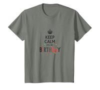 Keep Calm It's My Birthday Festive Crown, cumpleañera Camiseta, Niños, Verde Militar Jaspeado, 3 años
