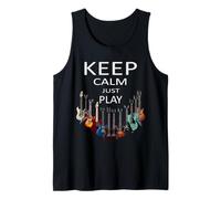 Keep Calm Just Play Guitar Músico Camiseta sin Mangas