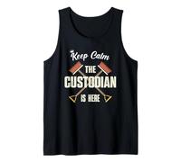 Keep Calm The Custodian Is Here Funny Janitor Apreciación Camiseta sin Mangas