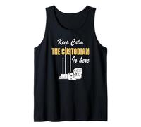 Keep Calm The Custodian Is Here Funny Janitor Apreciación Camiseta sin Mangas