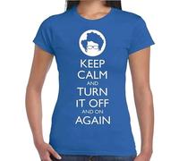 Keep Calm Turn It Off | para regalo | broma unisex | divertida | Camiseta para mujer, Camiseta azul real con estampado blanco, M