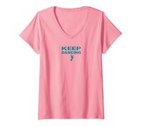 Keep Dancing Foot Motivacional Dance Lover Camiseta Cuello V, Mujer, Rosado, S