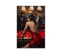 KEEP MARY Woman in Bright Red Dress in Snooker Bar Arte de Pared Impresión Imagen Moderna Decoración para Habitación Familiar 24 x 36 Pulgadas (60 x 90 cm)