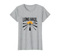 Keep on Truckin' Long Haul Life Trucker Retro Road Trip Camiseta, Mujer, Gris Jaspeado, XS