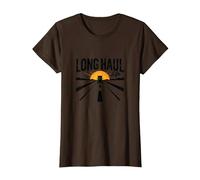 Keep on Truckin' Long Haul Life Trucker Retro Road Trip Camiseta, Mujer, Marrón, XS