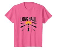 Keep on Truckin' Long Haul Life Trucker Retro Road Trip Camiseta, Niños, Rosa Jaspeado, 6 años