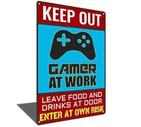 Keep Out Gamer at Work - Divertido letrero de jugador para decoración de puerta de pared de sala de juegos - Regalo para novio de 8 x 12 pulgadas (24103)