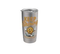 Keep Shining Retro Sunshine Positivo Motivacional Vaso térmico de acero inoxidable de doble pared