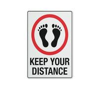 Keep Your Distance - Señal de advertencia con símbolo de huella de pie, señal de seguridad para exteriores, 30,5 x 20,3 cm