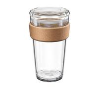 KeepCup Brew Cork Quicksip - Taza de café reutilizable de vidrio templado de 454 ml, banda de corcho natural con tapa transparente a prueba de derrames