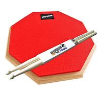Keepdrum DP-RD Drum Practice Pad - Almohadilla de ejercicio (8 mm, rosca y baquetas, 1 par), color rojo