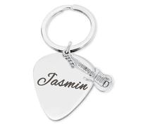 keepdrum Llavero personalizado con púa de guitarra grabada, plateado, 32 x 28 x 2 mm