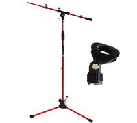 Keepdrum ms106 RD Rojo Micrófono Soporte Trípode para micrófono con jirafa y metal de socket + Pinza de micrófono universal