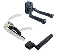 Keepdrum - Set de accesorios para guitarra con manivela de cuerda, soporte de pared, cejilla plateada