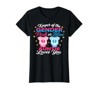 Keeper of The Gender Auntie Loves You Gender Reveal Camiseta gráfica económica, Mujer, Negro, XL
