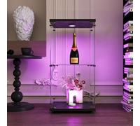 KeepGoon - Armario de cristal de cuatro capas, con 2 estantes y 1 puertas, con iluminación LED, apto para sala de estar, dormitorio, oficina, color negro