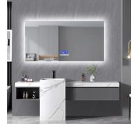 KeepGoon Espejo de baño con iluminación, 60 x 120 cm, con altavoz Bluetooth e indicador de temperatura, función de desinfogo, ajuste de seis botones, espejo rectangular, espejo de baño
