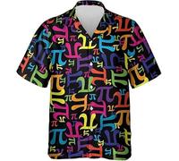 keephen 3.14 Pi 3D Impresa Camisa Hawaiana Mujer/Hombre Amantes de Las Matemáticas Camisa de Botones Casual Holgado Vacaciones Tops