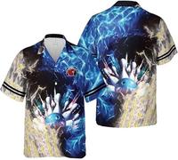 keephen 3D Hawaiano Camisa de Boliche para Jugadores de Billar Mujer Hombre Colorido Llama Bowling Bolos Gráfico Cuello Solapa Blusa Tops