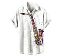 keephen Camisas Hawaianas de Manga Corta para Hombre con Estampado de Guitarra y bajo Estilo Vintage con Instrumentos Musicales Impresos en 3D Camisa Aloha Holgada de Verano