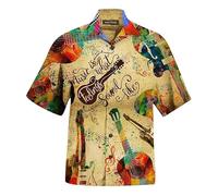keephen Camisas Hawaianas de Manga Corta para Hombre con Estampado de Guitarra y bajo Estilo Vintage con Instrumentos Musicales Impresos en 3D Camisa Aloha Holgada de Verano