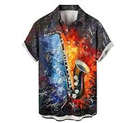 keephen Camisas Hawaianas de Manga Corta para Hombre con Estampado de Guitarra y bajo Estilo Vintage con Instrumentos Musicales Impresos en 3D Camisa Aloha Holgada de Verano