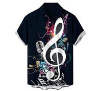 keephen Camisas Hawaianas de Manga Corta para Hombre con Estampado de Guitarra y bajo Estilo Vintage con Instrumentos Musicales Impresos en 3D Camisa Aloha Holgada de Verano