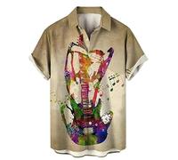 keephen Camisas Hawaianas de Manga Corta para Hombre con Estampado de Guitarra y bajo Estilo Vintage con Instrumentos Musicales Impresos en 3D Camisa Aloha Holgada de Verano