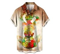 keephen Camisas Hawaianas de Manga Corta para Hombre con Estampado de Guitarra y bajo Estilo Vintage con Instrumentos Musicales Impresos en 3D Camisa Aloha Holgada de Verano