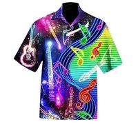 keephen Camisas Hawaianas de Manga Corta para Hombre con Estampado de Guitarra y bajo Estilo Vintage con Instrumentos Musicales Impresos en 3D Camisa Aloha Holgada de Verano