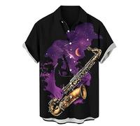 keephen Camisas Hawaianas de Manga Corta para Hombre con Estampado de Guitarra y bajo Estilo Vintage con Instrumentos Musicales Impresos en 3D Camisa Aloha Holgada de Verano
