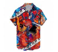 keephen Camisas Hawaianas de Manga Corta para Hombre con Estampado de Guitarra y bajo Estilo Vintage con Instrumentos Musicales Impresos en 3D Camisa Aloha Holgada de Verano