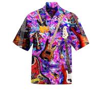 keephen Camisas Hawaianas de Manga Corta para Hombre con Estampado de Guitarra y bajo Estilo Vintage con Instrumentos Musicales Impresos en 3D Camisa Aloha Holgada de Verano