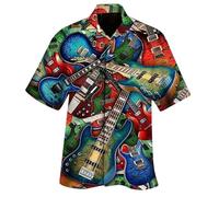 keephen Camisas Hawaianas de Manga Corta para Hombre con Estampado de Guitarra y bajo Estilo Vintage con Instrumentos Musicales Impresos en 3D Camisa Aloha Holgada de Verano