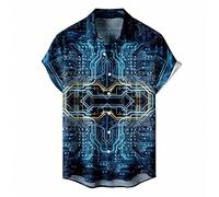 keephen Camisas para Hombre con Estampado 3D de Chips electrónicos Blusas de Estilo Vintage con diseño de Placa Base Camisetas de Manga Corta con Botones para Ingenieros