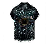 keephen Camisas para Hombre con Estampado 3D de Chips electrónicos Blusas de Estilo Vintage con diseño de Placa Base Camisetas de Manga Corta con Botones para Ingenieros